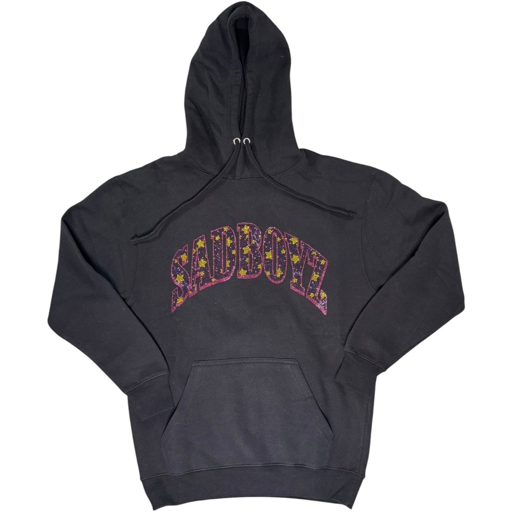 Sad Boyz Hoodie Mens Small Black Fleece Lined Cotton Rhinestone Spellout Logo